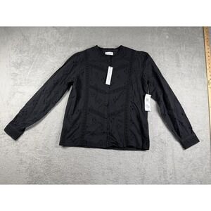 NWT KOKO + MASON Women's Eyelet Embroidered Button Long Sleeve Shirt Black XS